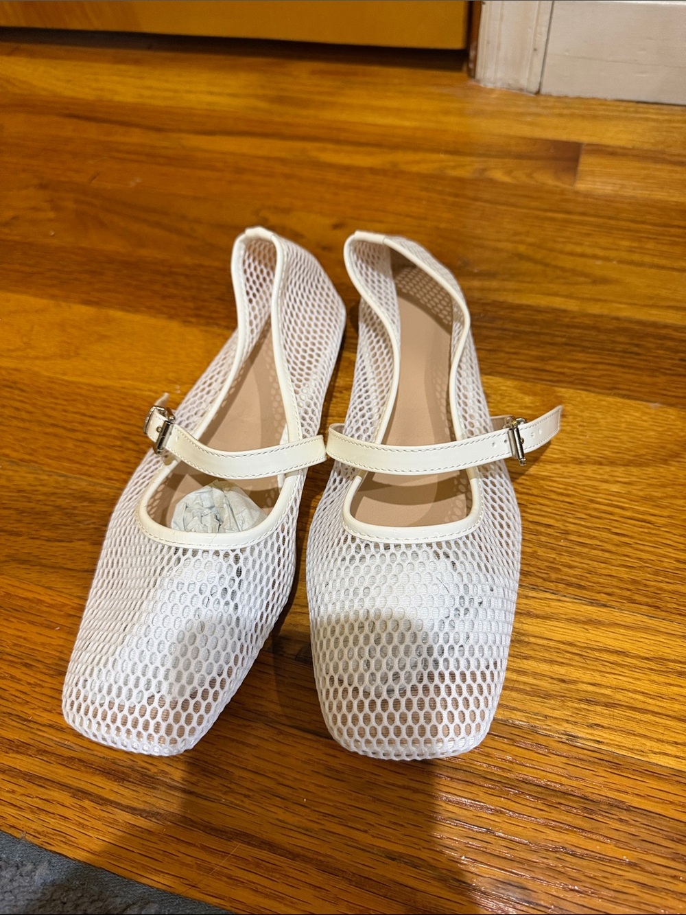 White Mesh Mary Jane Flats